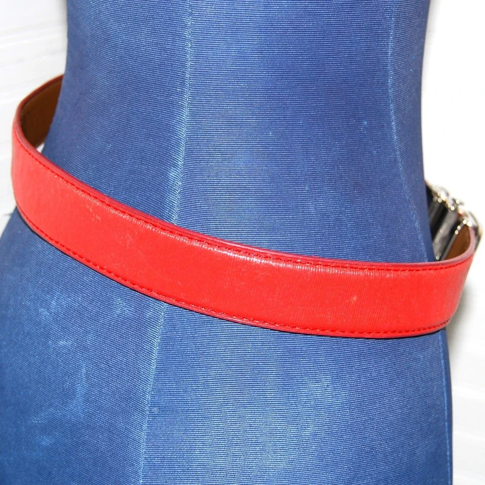 Vintage Red Ratchet Belt Men's 36 Italian Caros Faux‎ Leather Vegan